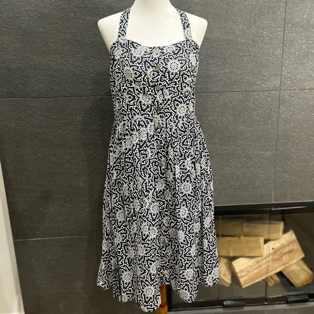 Tory Burch Button Front Geometric Floral Sundress Size 8 - Picture 7 of 11